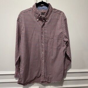 J. McLaughlin Red White Gingham Check Trim Fit‎ Shirt Men's XL Egyptian Cotton